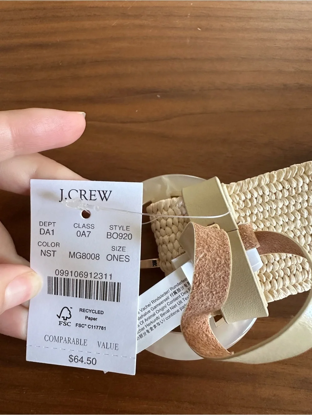 J Crew Neutral Woven Rope Belt with Round Buckle - Cream